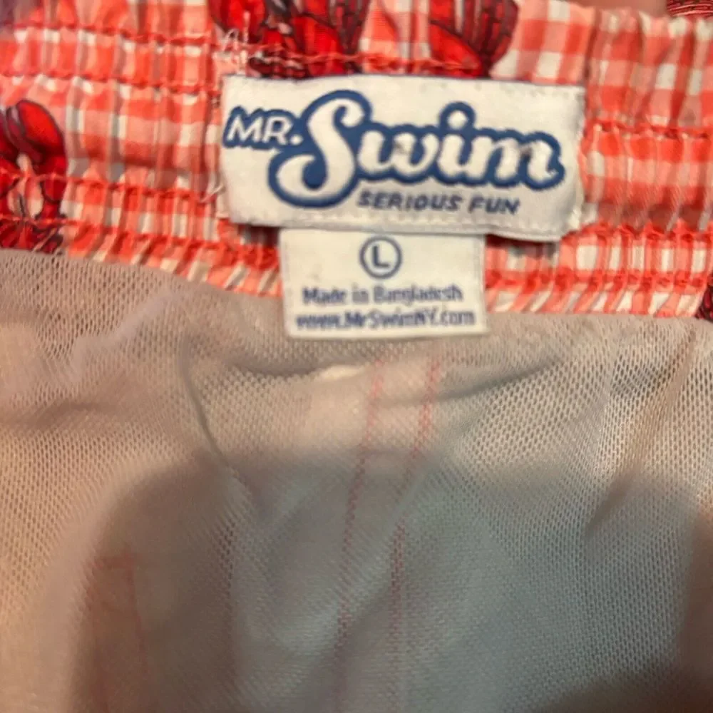 Mr. Swim Gingham Lobster Swim Trunks Orange Red‎ Mesh Beach Size Large